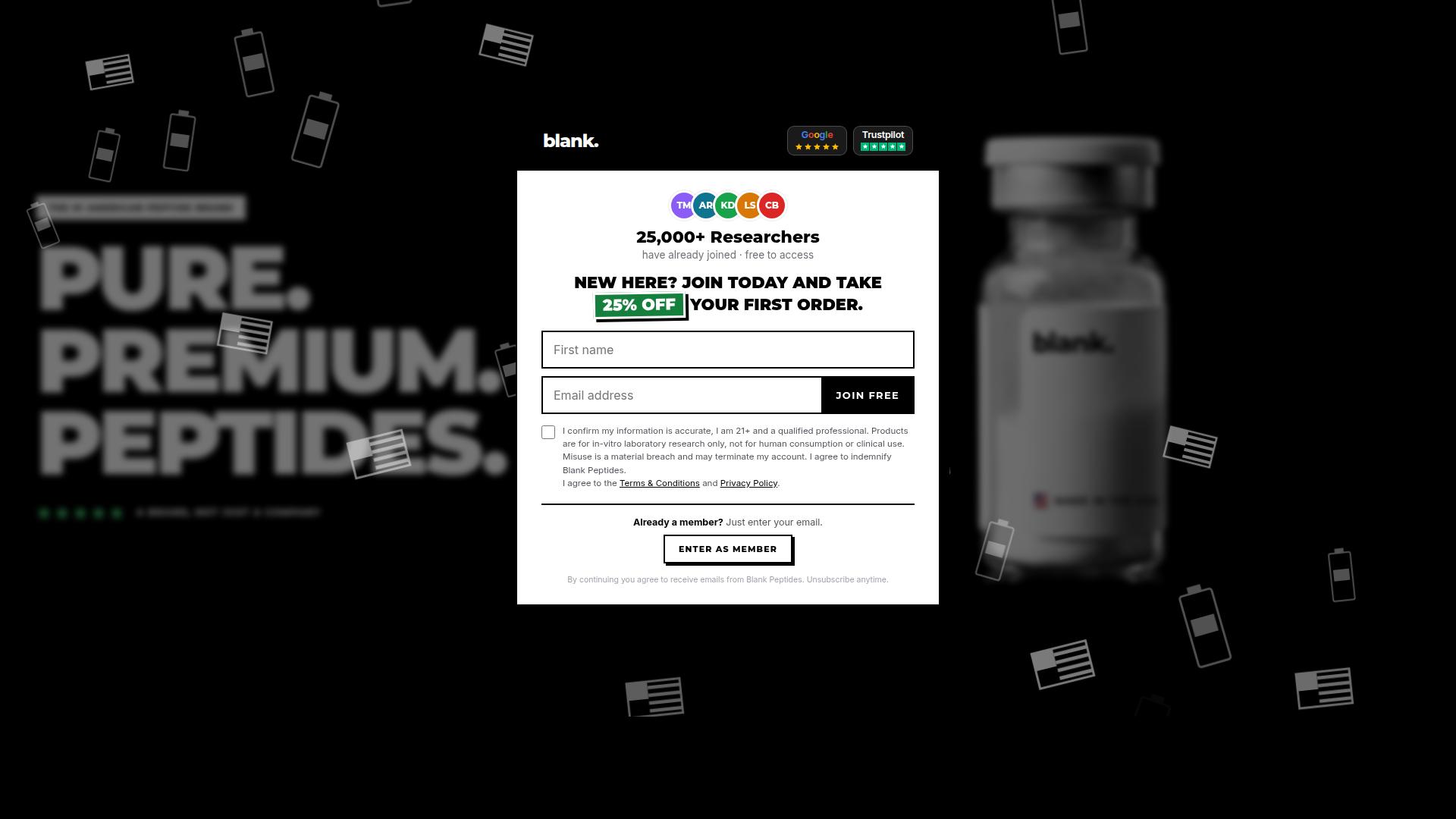 Blank Peptides website